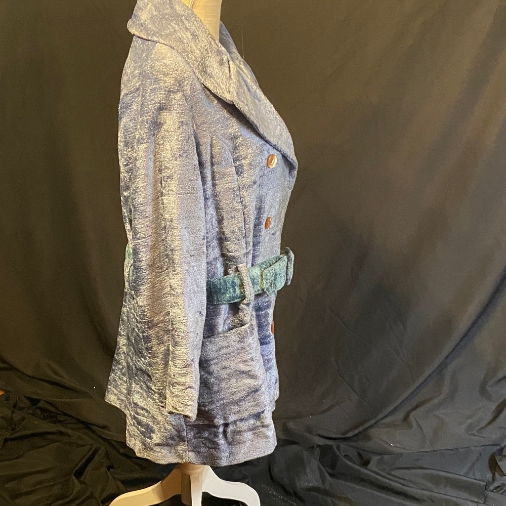 Textured Blue Belted Coat - Picture 6 of 11